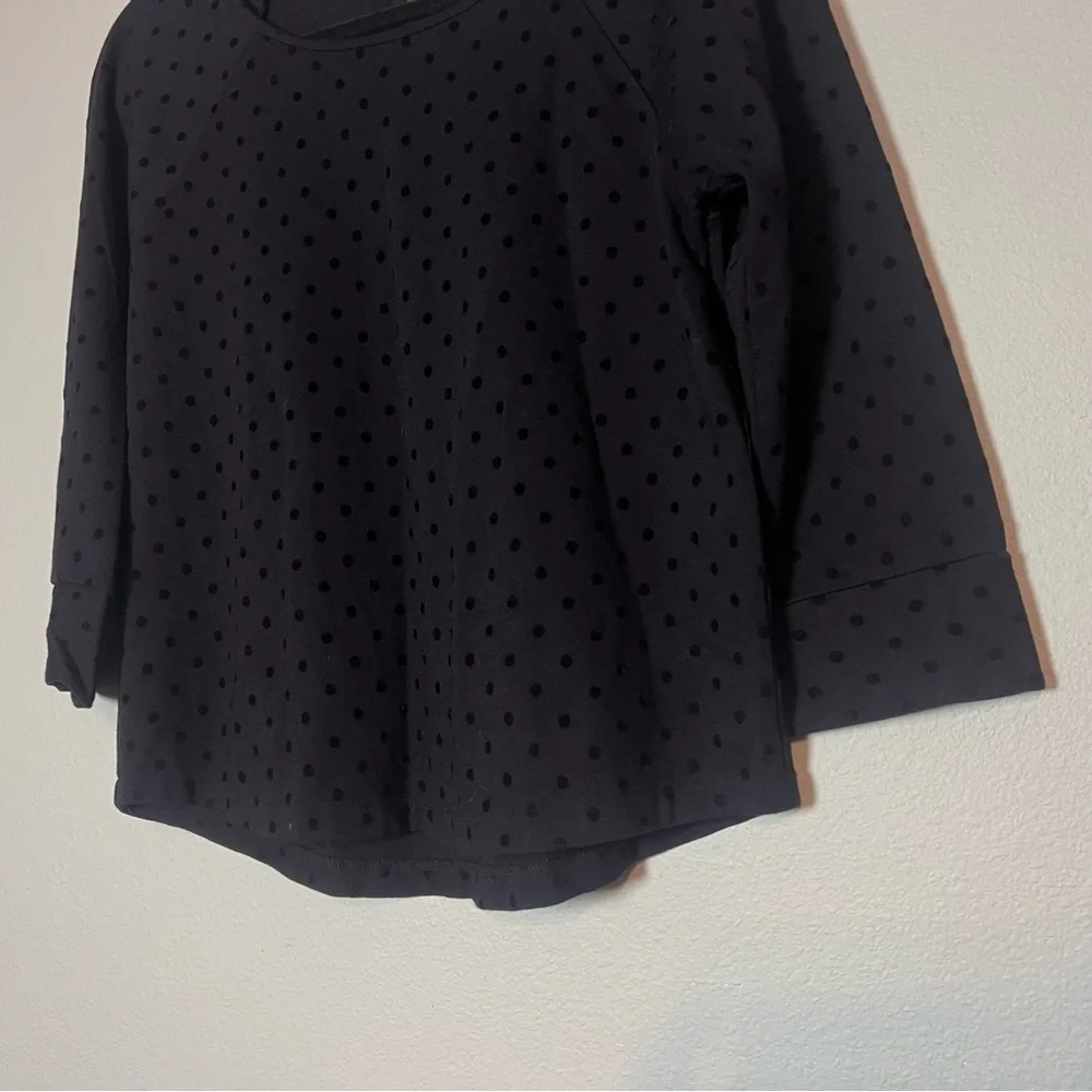 J. Crew Ponte Blouse Top Women Size Small Black Velvet Polka Dot Keyhole